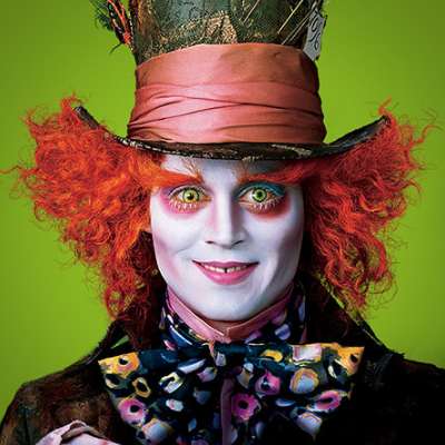 Johnny Deep playing Mad Hatter in the last movie Alice in Wonderland
