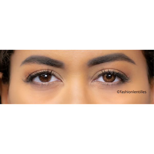 preview of hazel color lenses on brown eyes
