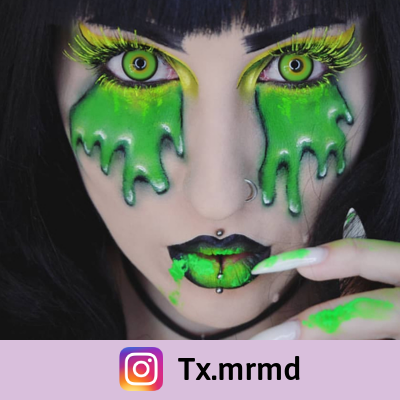 green and yellow color lenses mad hatter for original makeup