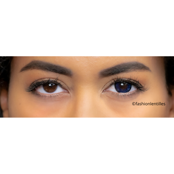 preview of blue big eyes lenses on brown eyes