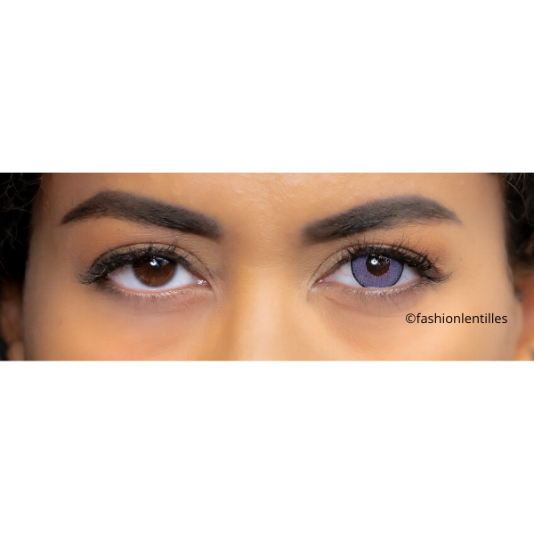preview of violet big eyes lenses on brown eyes