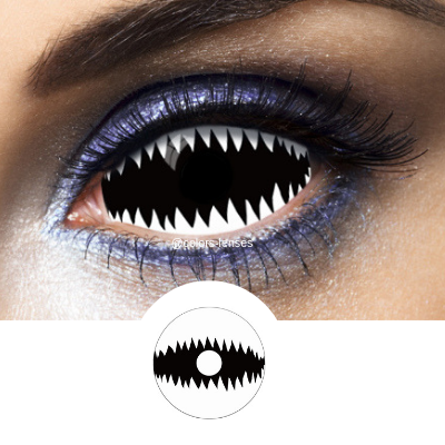 Scary eyes with white and black sclera lenses