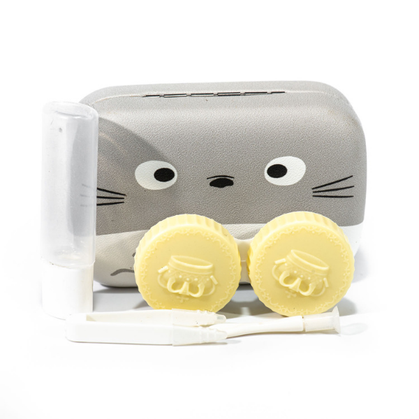 gray and white lenses case holder bear Totoro with moustache