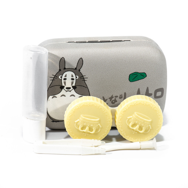 gray and white contact lenses case holder bear totoro with mask