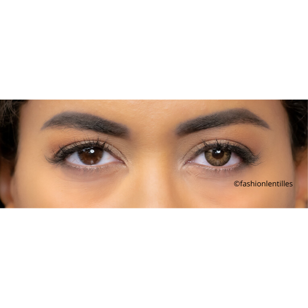 preview of brown color lenses on brown eyes
