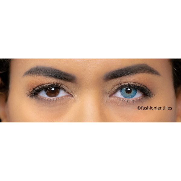 preview of blue color lenses on brown eyes